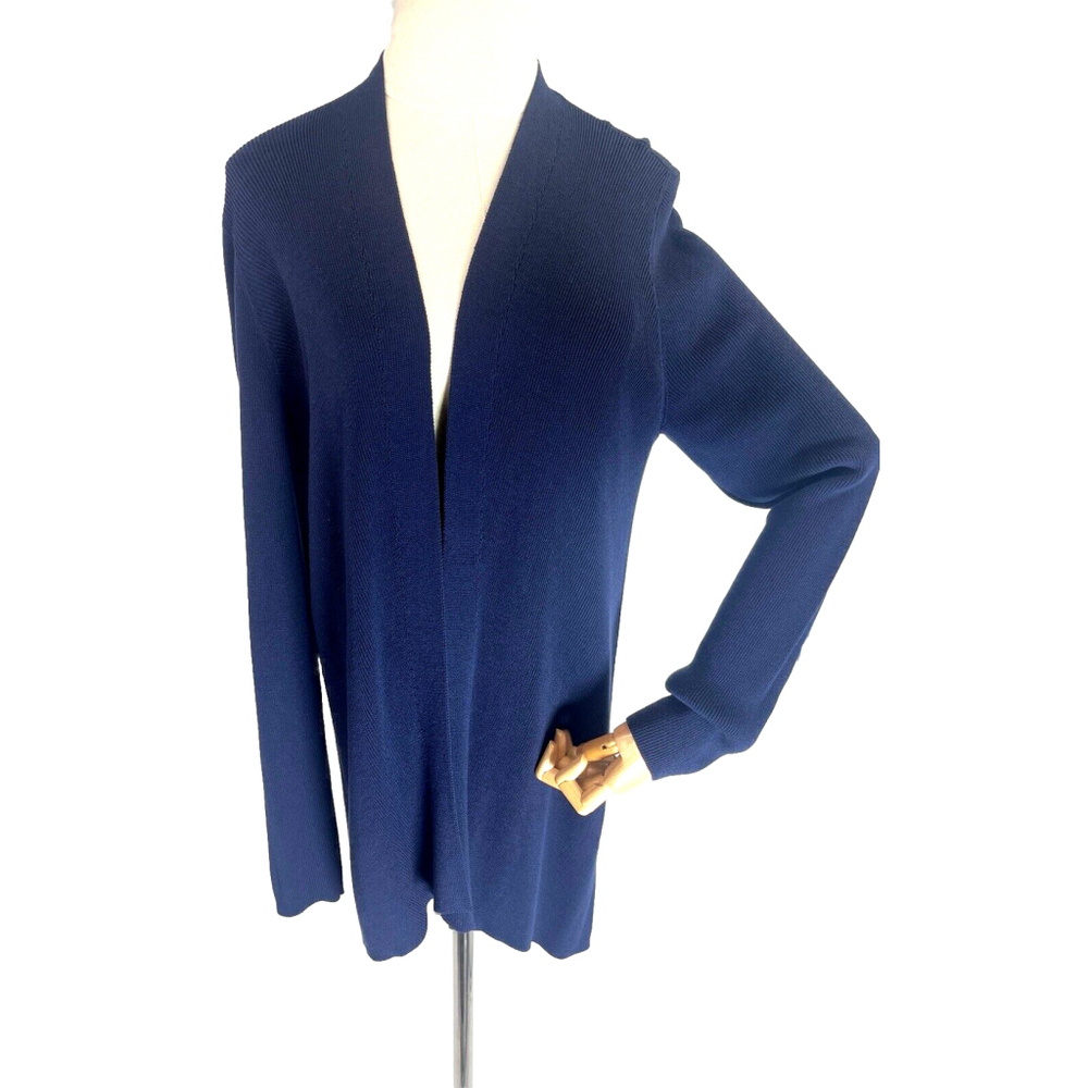 Eileen Fisher Womens Navy Blue Open Front Cardigan Mid‎ Length Size M Lyocell